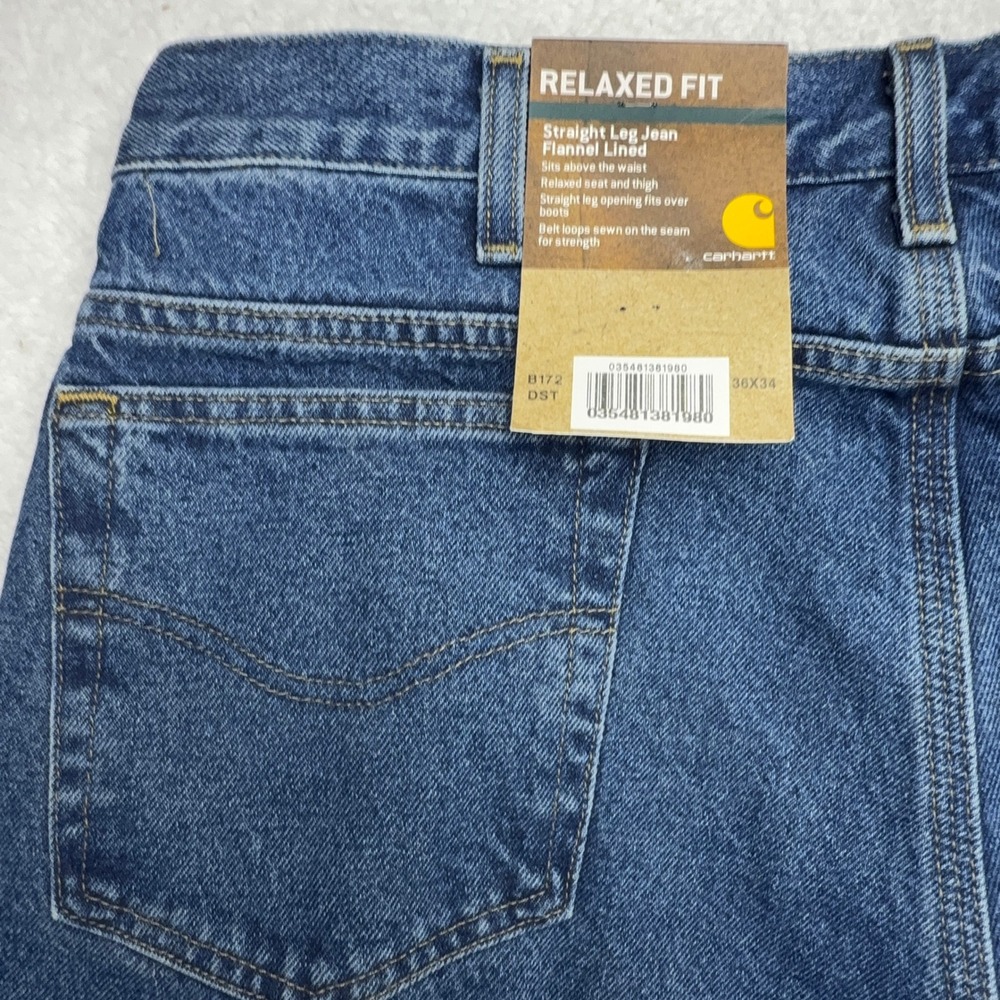 Carhartt Relaxed Fit Straight Flannel Lined Jeans Mens 36x34 B172 DST NWT